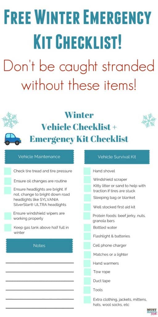 Free Winter Vehicle Checklist & Emergency Kit Checklist