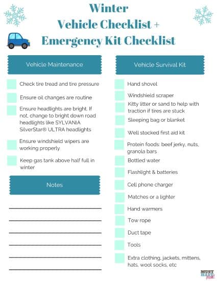 Free Winter Vehicle Checklist & Emergency Kit Checklist