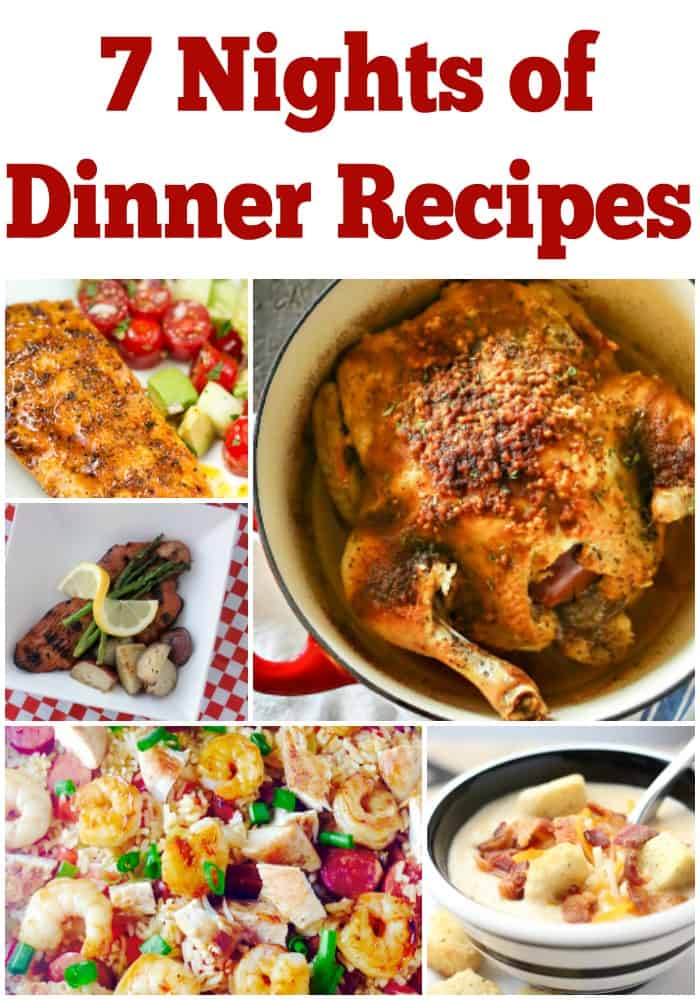 7 nights of dinner recipes for busy families! Free weekly meal plan with new dinner ideas.