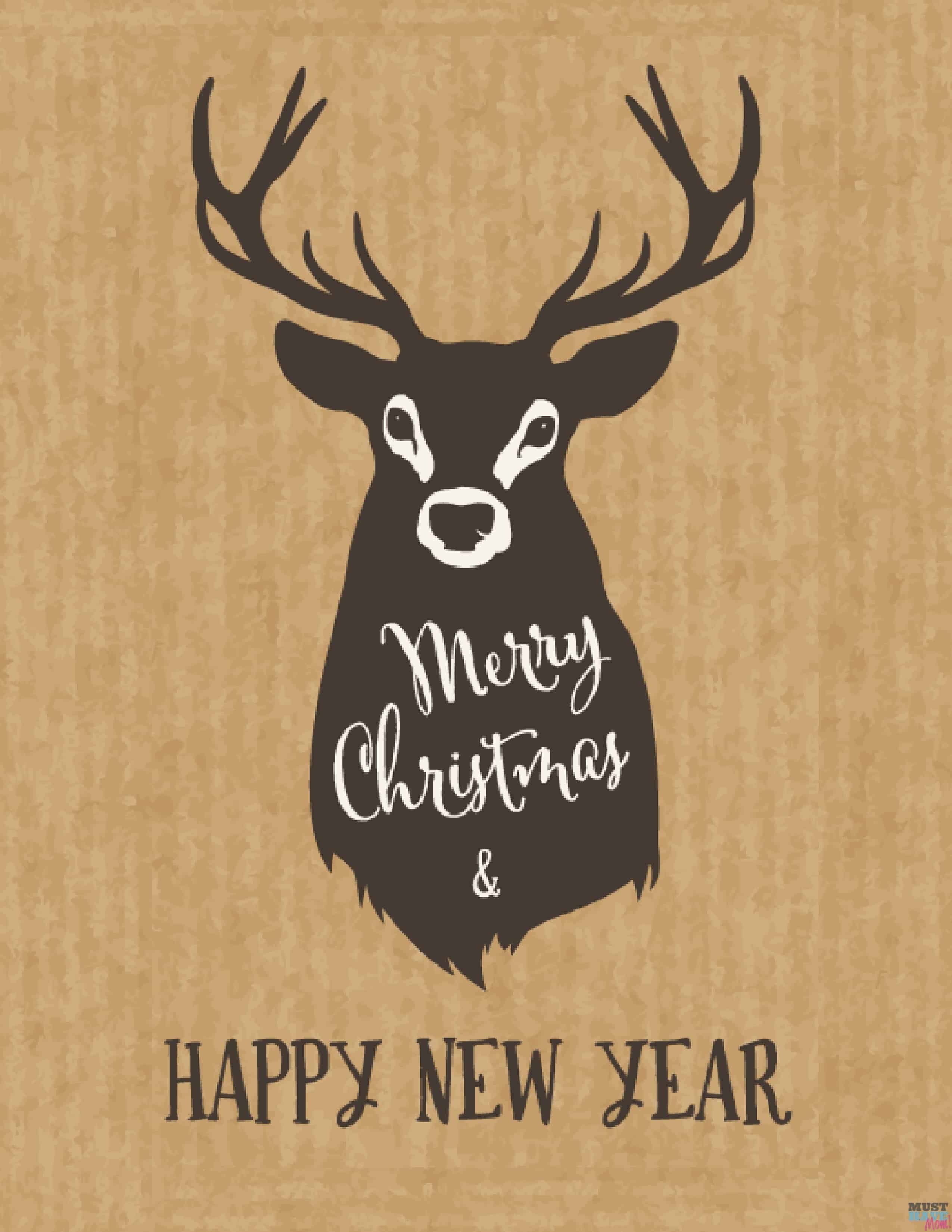 Free printable Merry Christmas & Happy New Year Deer sign. Manly Christmas decor. Rustic Christmas decor. 