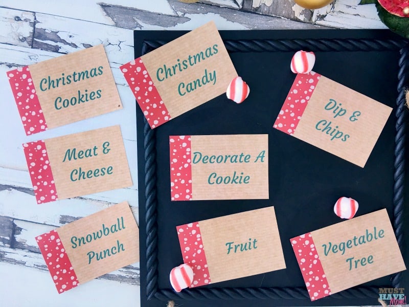 Free rustic Christmas party printables and rustic gift tag printables. These are so charming! Pair with burlap and chalboards for a rustic look! Free christmas invitations, party food signs, gift tags, place setting, signs and more!