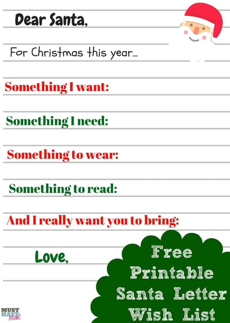 Free printable kids Christmas list santa letter! Have your kids write a letter to santa with their most wanted items. Christmas wish list for kids!