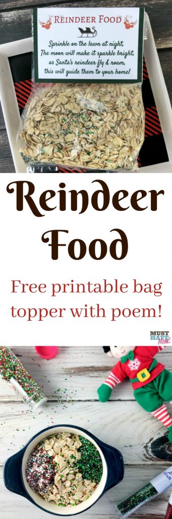 Santa's Magic Reindeer Food recipe and free printable reindeer food poem bag topper! Make this reindeer food to put out for Santa's reindeer on Christmas Eve!
