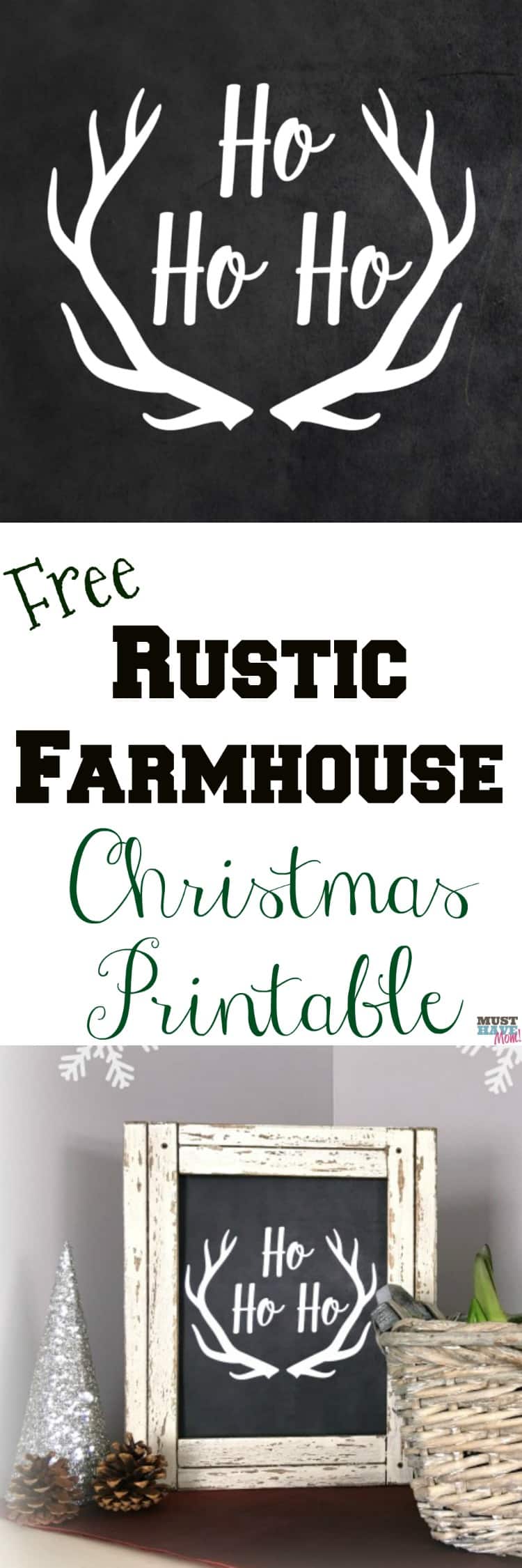 Free rustic farmhouse Christmas printable! Love this Christmas farmhouse decor idea. Free Christmas printable Ho Ho Ho rustic chalkboard sign is perfect for farmhouse decor idea!