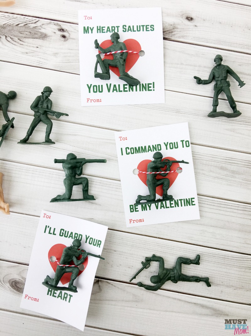 Free printable kids classroom valentine cards with army guys! Grab these army Valentine's Day cards for free now!