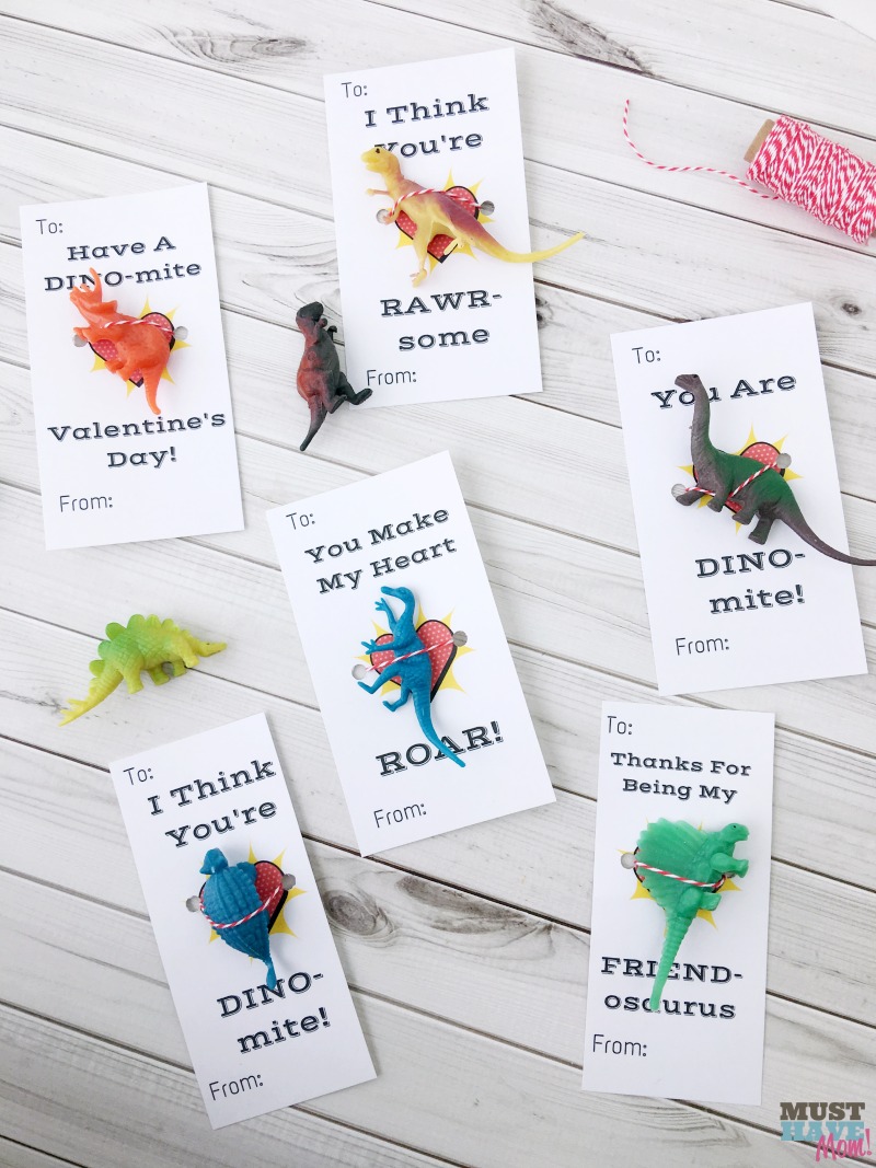 Free printable dinosaur Valentine's Day cards! Great for classroom valentine cards! Go print them FREE!