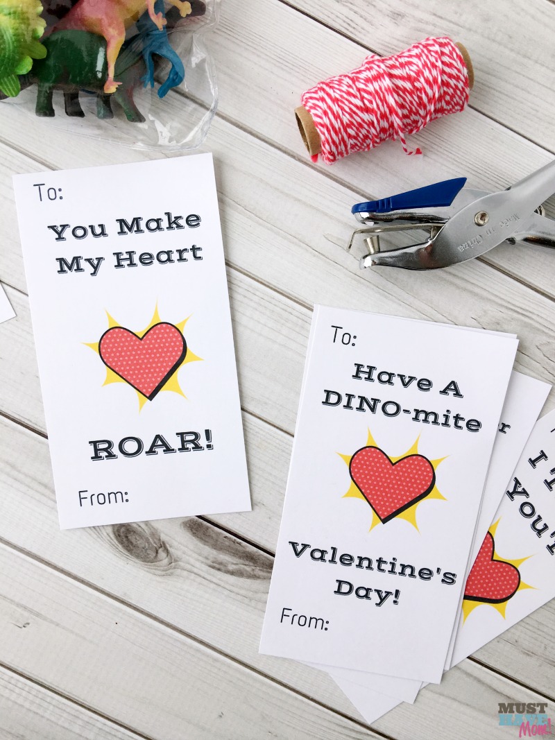 Free printable dinosaur Valentine's Day cards! Great for classroom valentine cards! Go print them FREE!