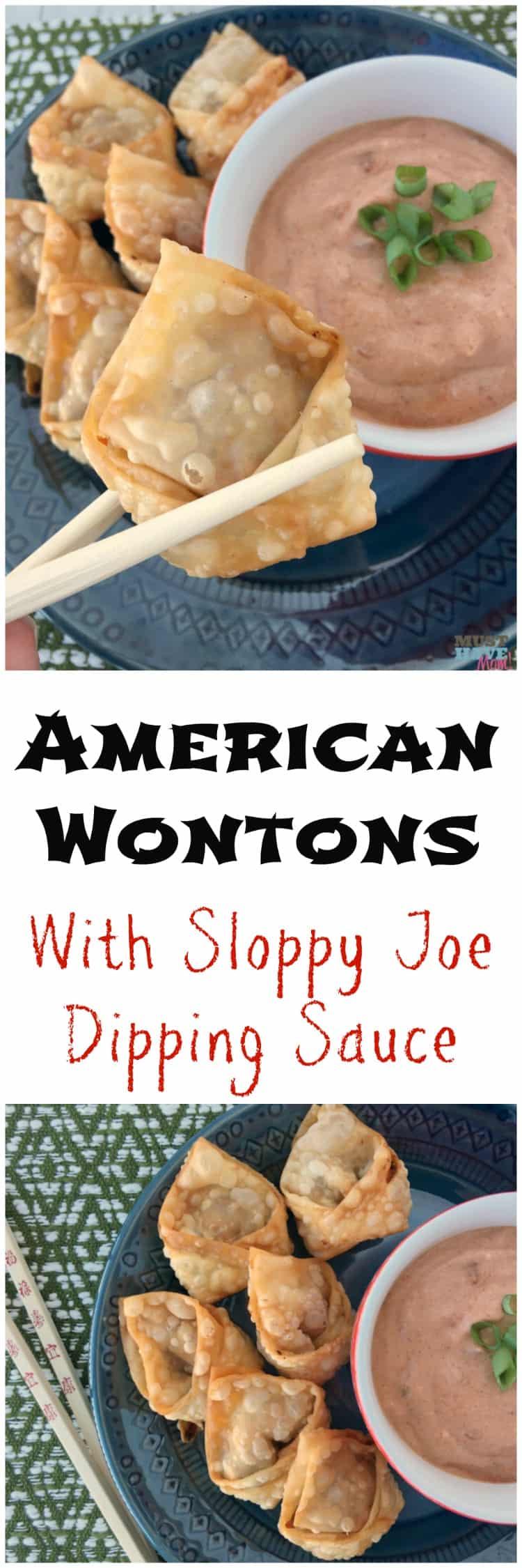 These American Wontons with sloppy joe dipping sauce are a great way to introduce kids to new foods with familiar flavors incorporated! This is the perfect family dinner idea! Go grab the wonton recipe now.