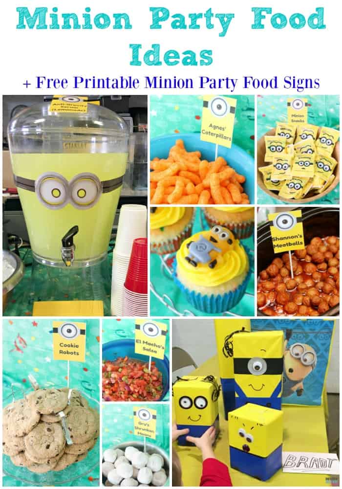 Minion birthday party food ideas with free printable minion party food signs! Grab these minion party ideas and the free party printable!