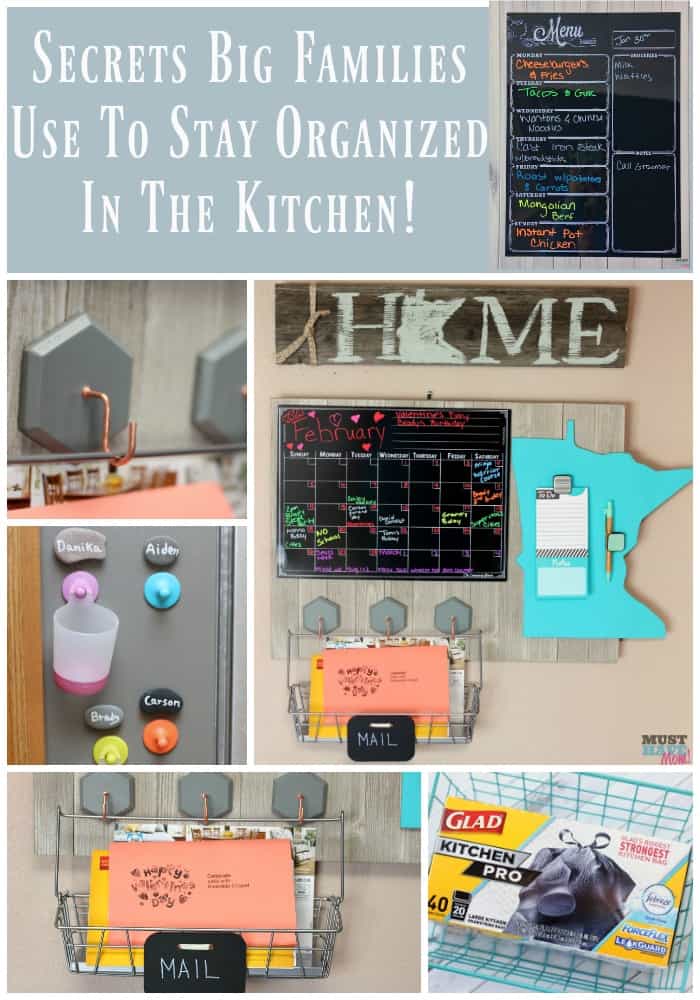 Secrets big families use to stay organized in the kitchen! These tips will help ANYONE get organized and be more efficient! 