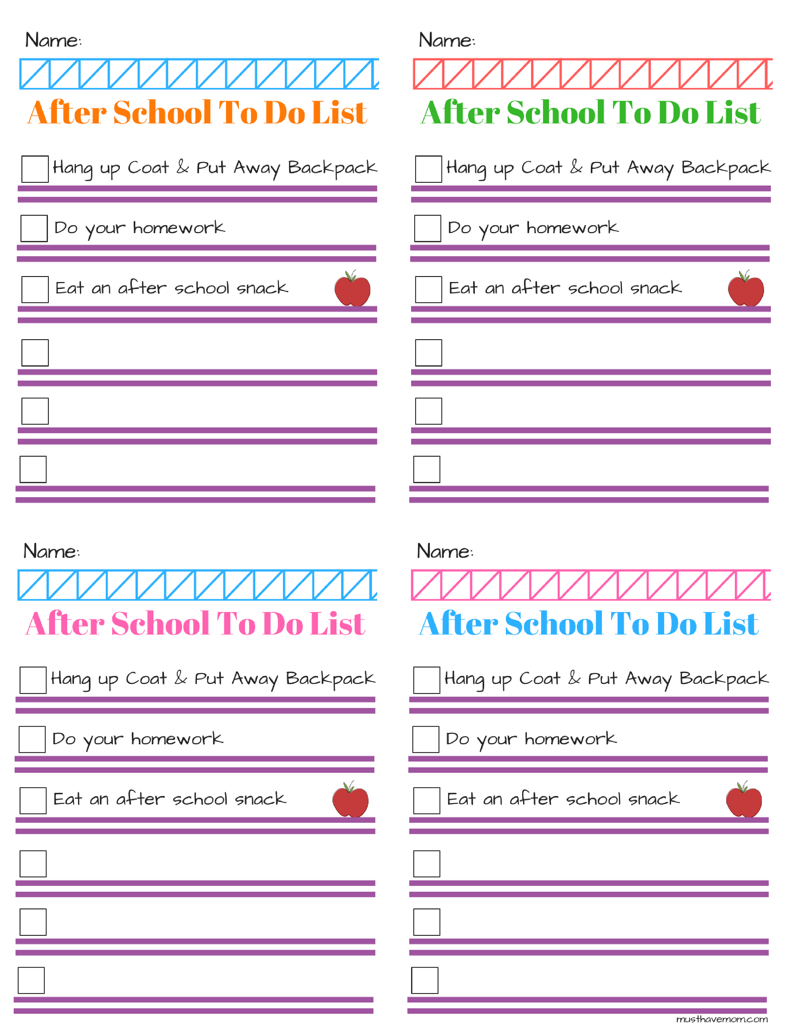 Free After school chore list printable! Each page cuts out into 4 pages to create your own tear pad. Fill in the blanks to customize the tasks they need to complete before playtime or screen time begins!