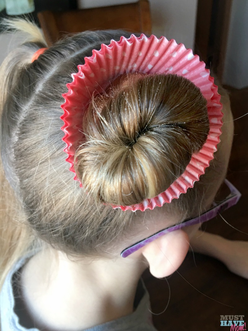 Crazy hair day ideas girls cupcake buns! These cupcake hair buns are quick and easy for crazy hair day at school!