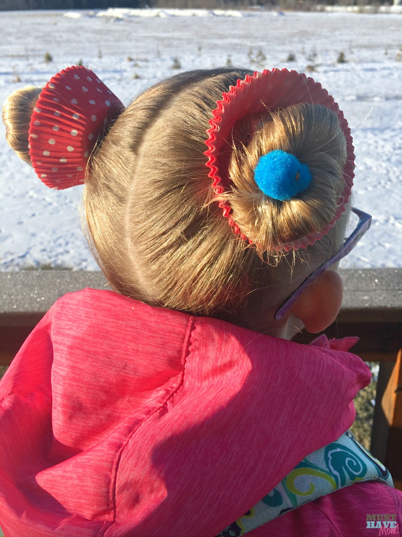 Crazy hair day ideas girls cupcake buns! These cupcake hair buns are quick and easy for crazy hair day at school!