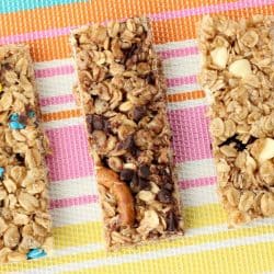Easy homemade granola bar recipe base! 1 recipe with 8 different varieties! Homemade granola bar healthy, clean ingredients. She makes them every Sunday for the week!