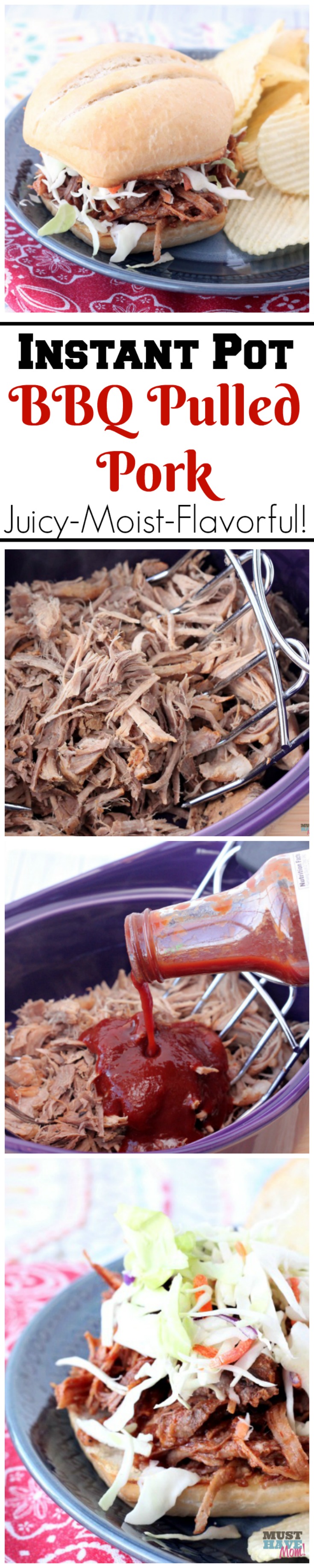 This Instant Pot BBQ pulled pork recipe is the BEST out there! The pressure cooker pulled pork literally fell apart and was so juicy and moist. Very flavorful dinner idea! Pin this recipe to favorites!