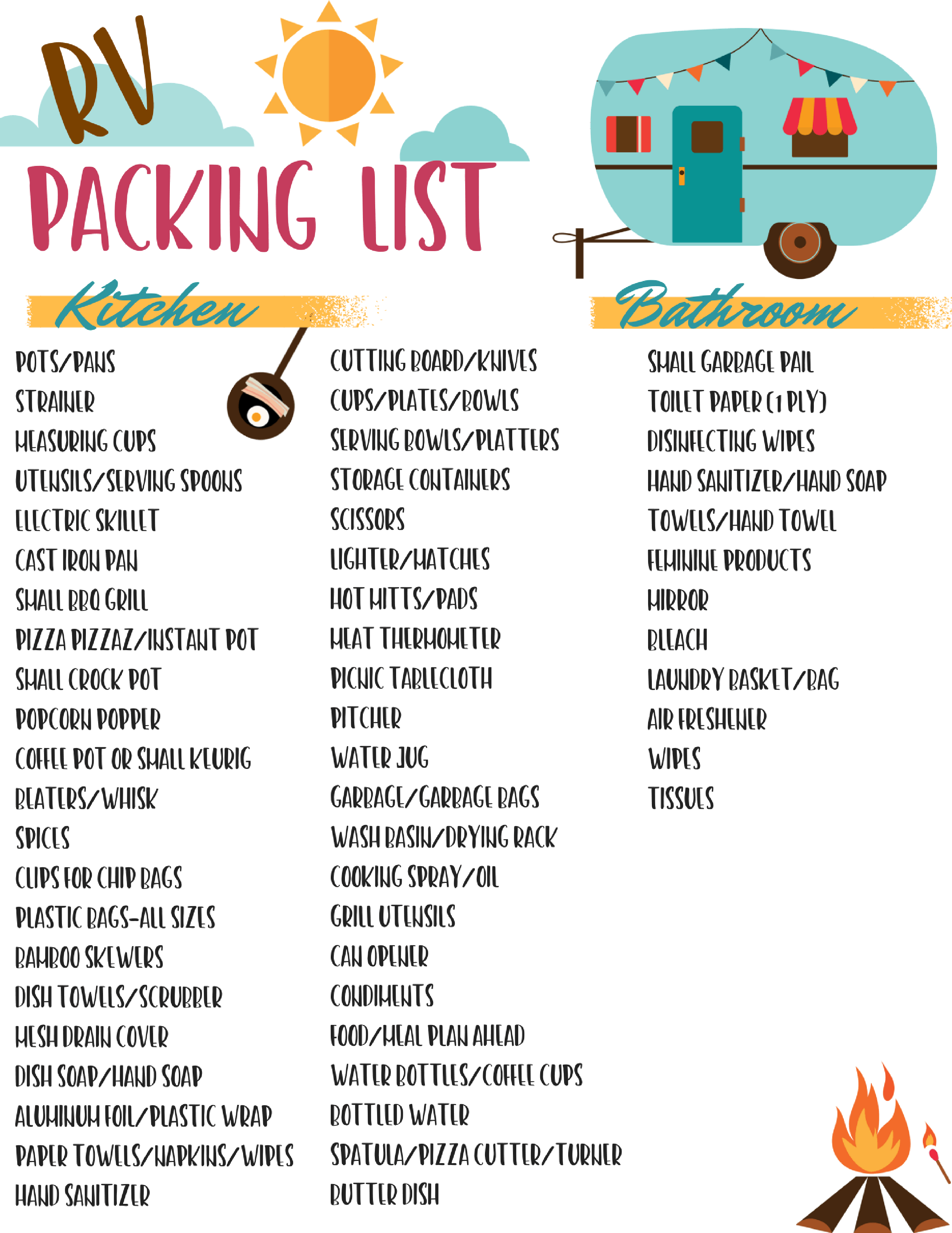 rv packing list printable must have mom