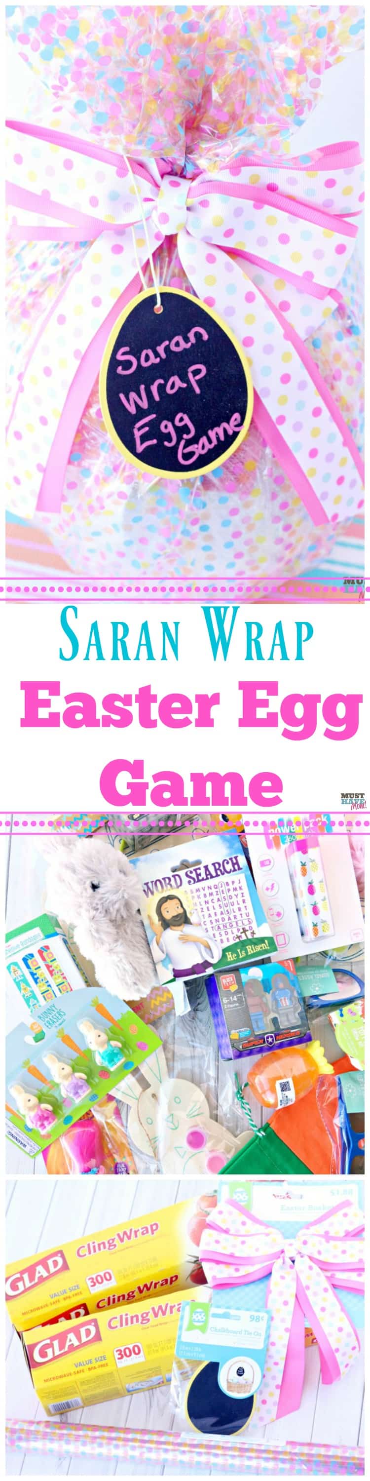 Easter egg saran wrap game idea! Start a new Easter tradition with this spin on the popular saran wrap ball game!