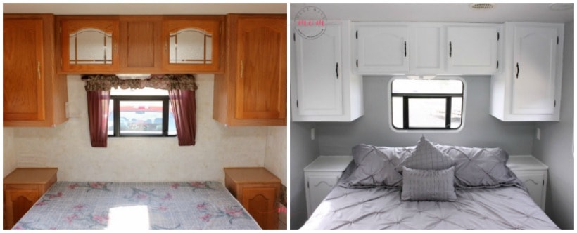 Easy RV Makeover with instructions to remodel RV interior, paint RV walls, paint 2 tone kitchen cabinets! LOVE!!