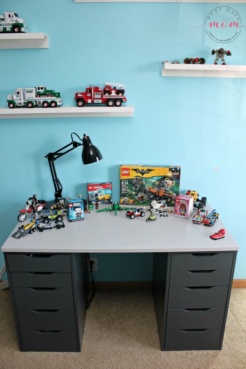 Easy DIY Lego Desk to hide and organize legos! This ikea hack turns a desk into a lego building mecca! 