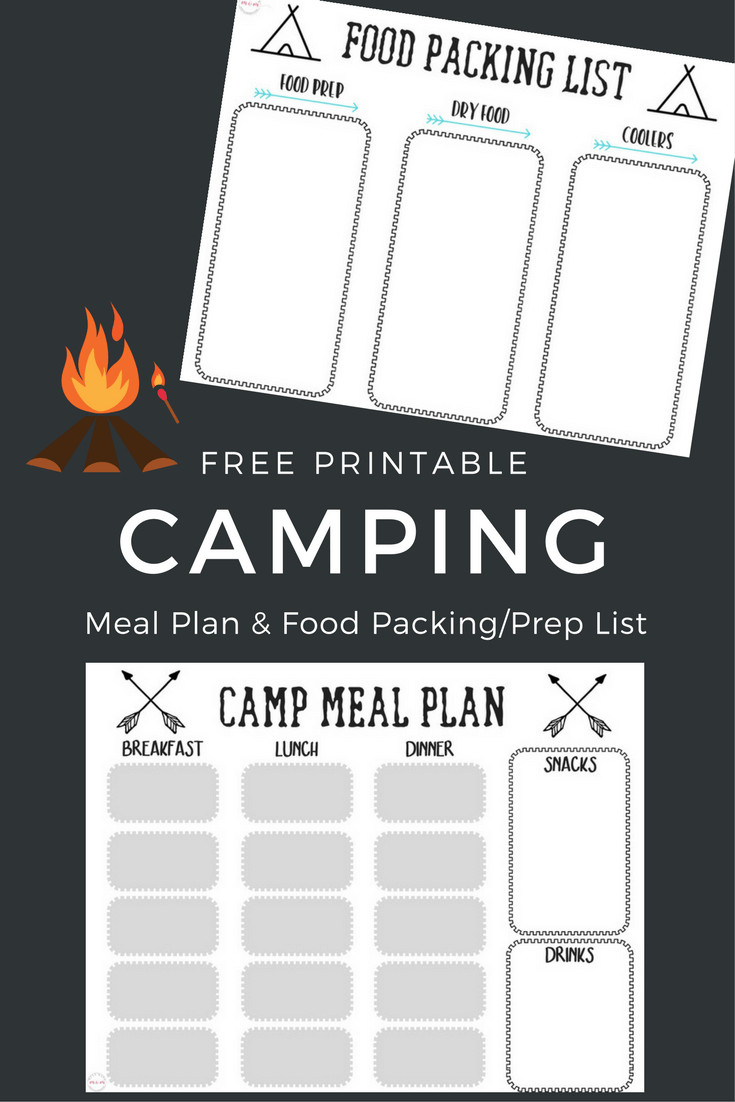 Free printables! Camping meal plan and camping food list for packing and prepping camp food ideas! 