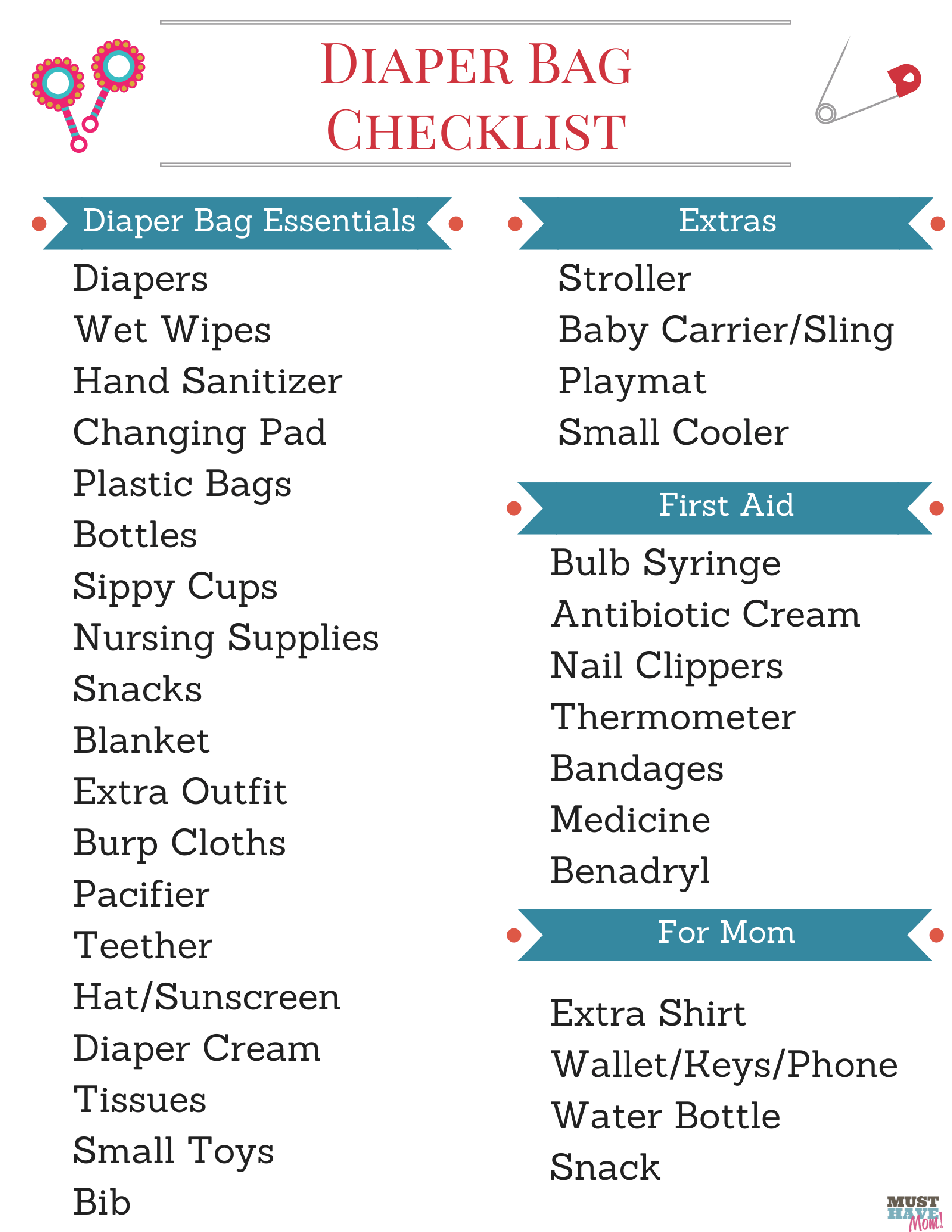 Free Printable Check List for the essentials to buy for a first