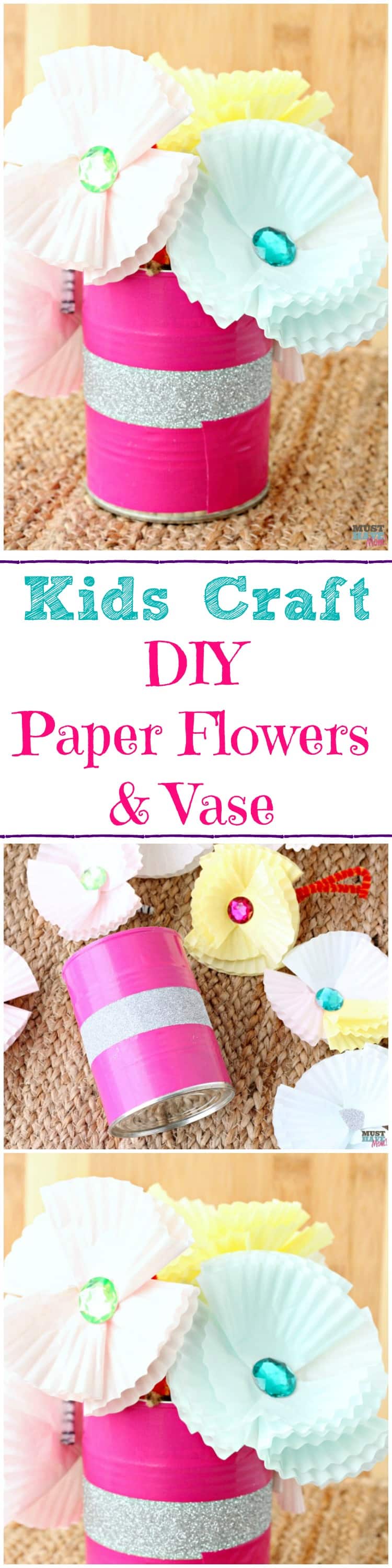 DIY Paper Flowers and Vase. Adorable Kids Craft for a Mother's Day gift idea. Mother Day craft for kids 