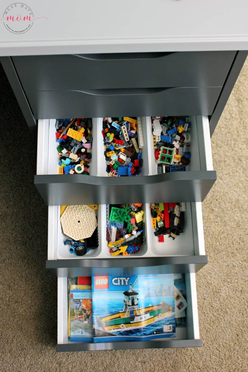 Easy DIY Lego Desk to hide and organize legos! This ikea hack turns a desk into a lego building mecca! 