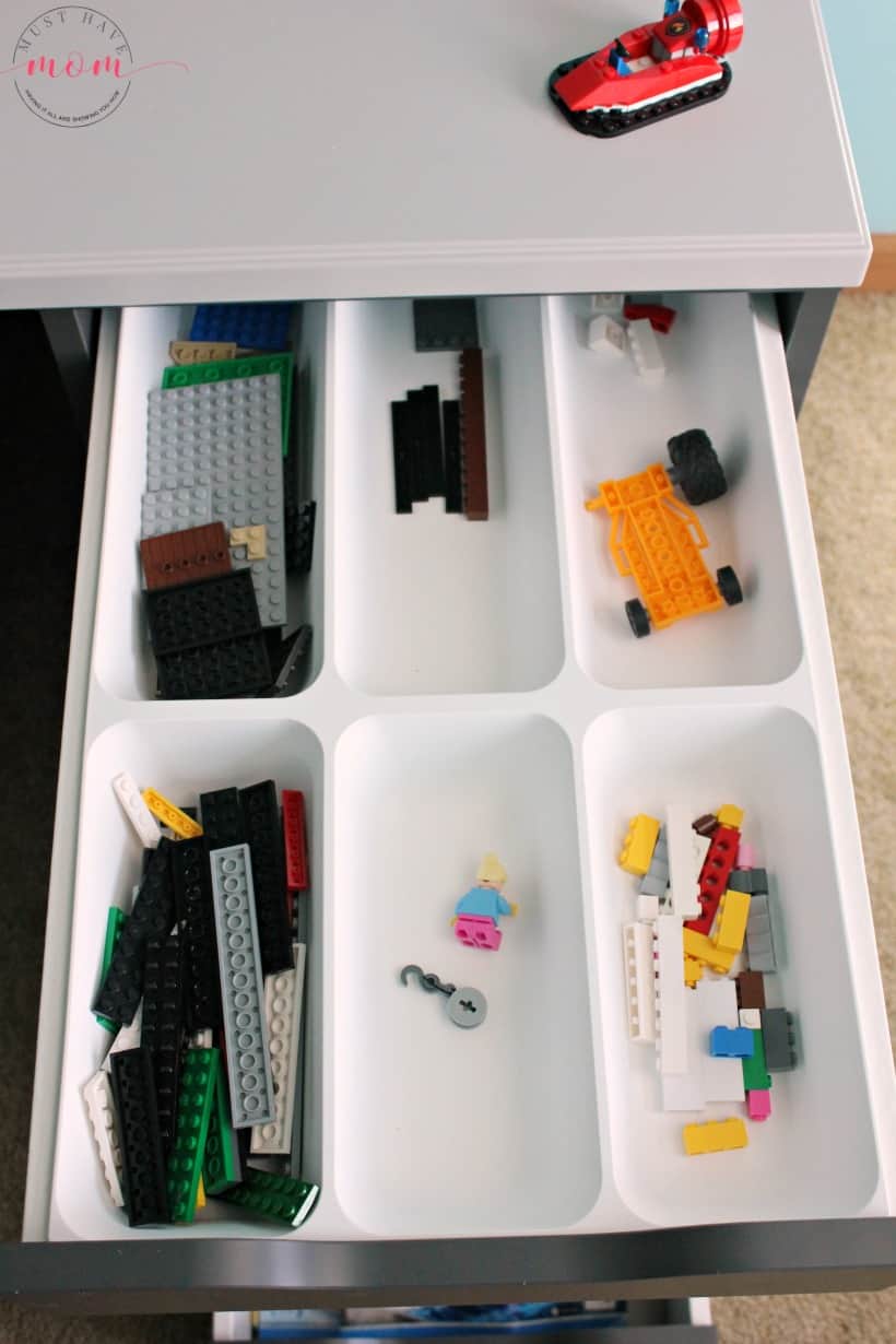 Easy DIY Lego Desk to hide and organize legos! This ikea hack turns a desk into a lego building mecca! 