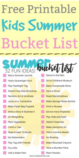 Summer Bucket List For Kids! Free Printable! - Must Have Mom