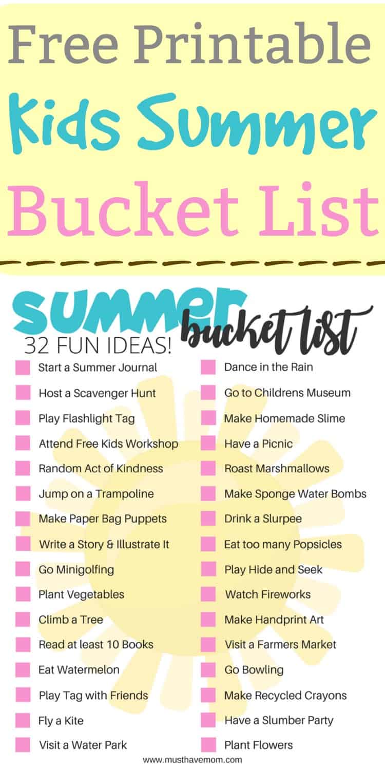 Summer Bucket List For Kids! Free Printable! Must Have Mom