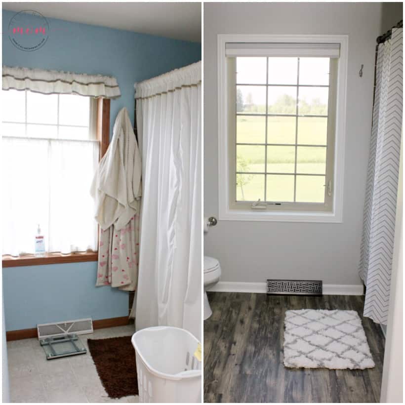 Fixer upper bathroom before and after. Get this look with her farmhouse bathroom DIY tutorial!