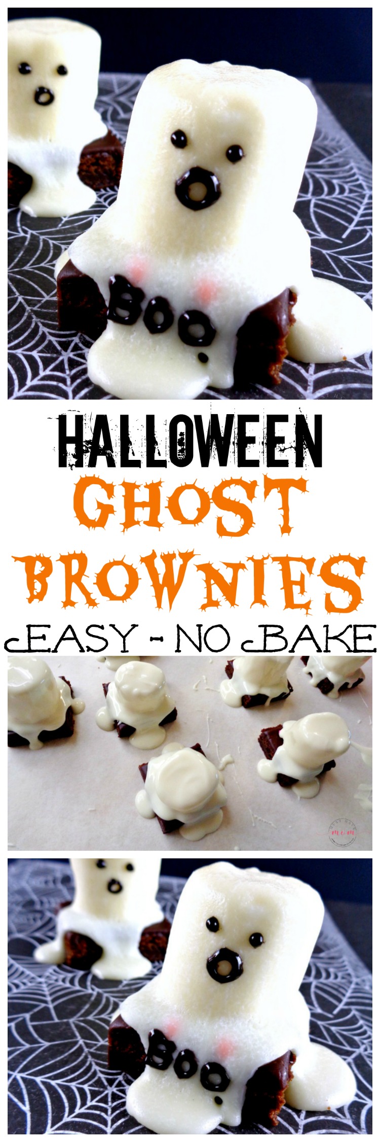 Quick and EASY Halloween brownies with ghosts!! This is a no bake recipe kids can make!