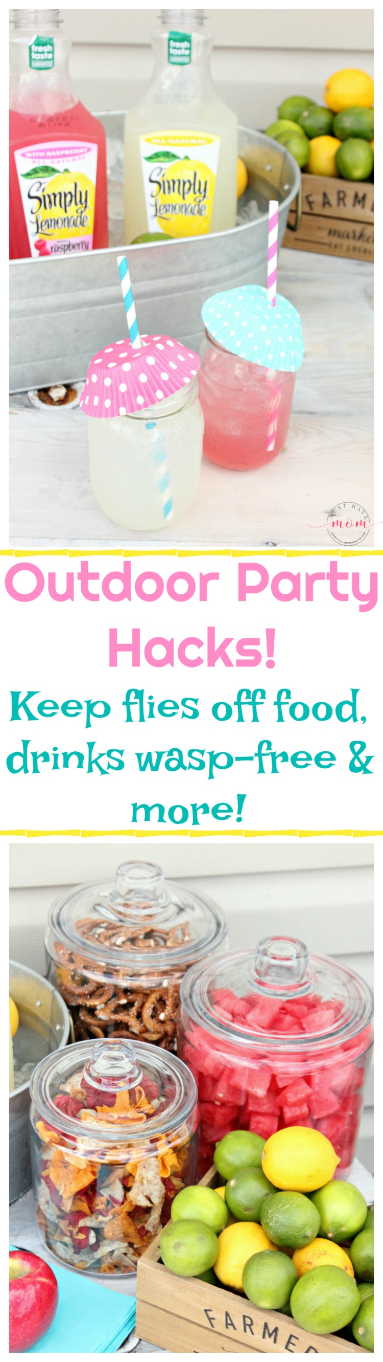 DIY party hacks for outdoor party. Keep flies off food, wasps out of drinks and more ideas!