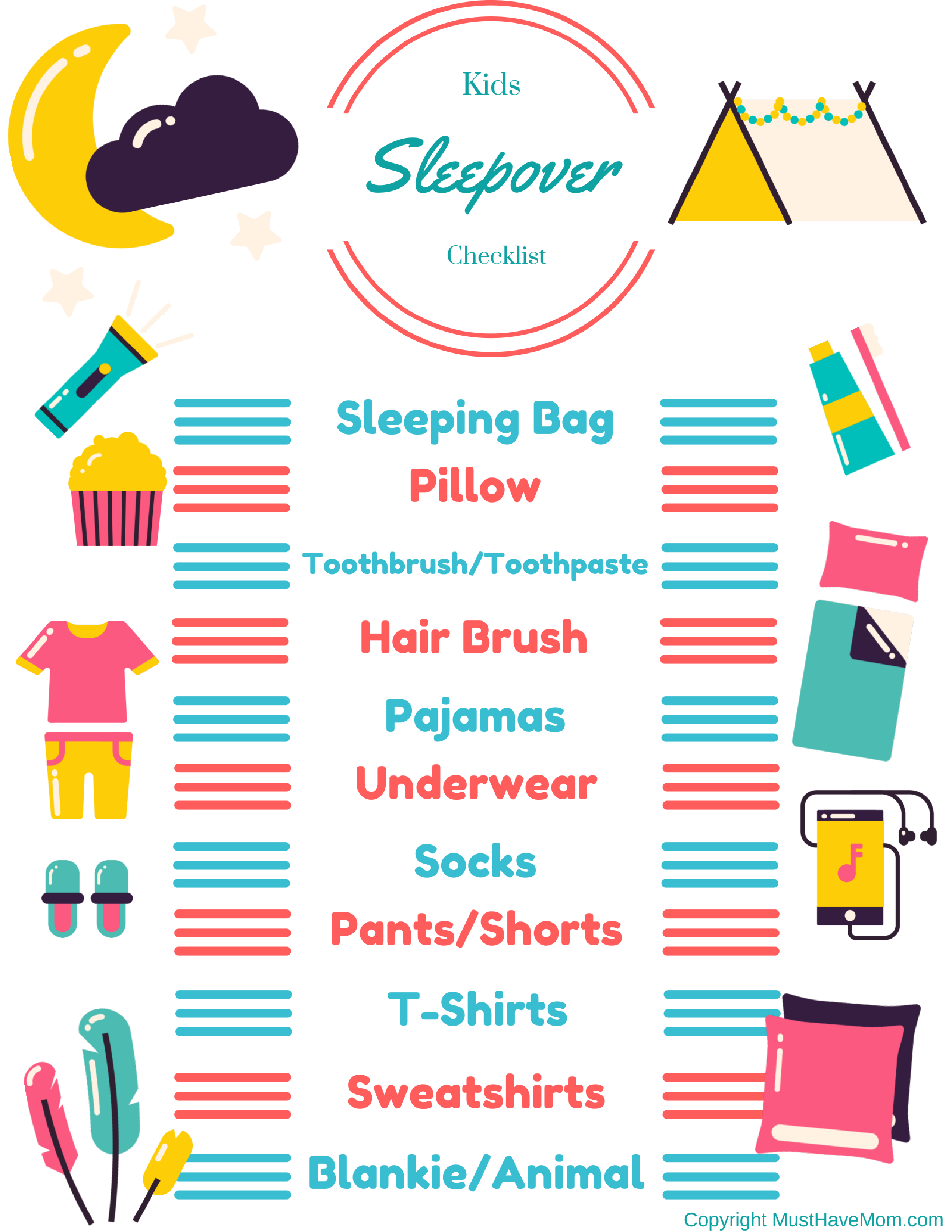 Kids Sleepover Checklist Free Printable Must Have Mom