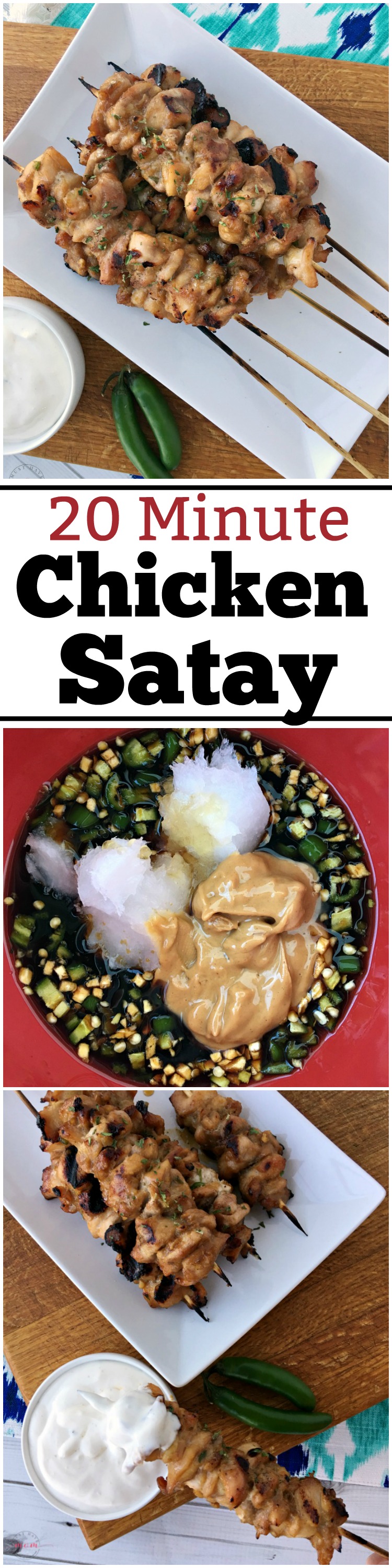 20 minute quick and easy chicken satay recipe with chicken satay marinade that doesn't require any time in the fridge! Super flavorful! Grill or oven