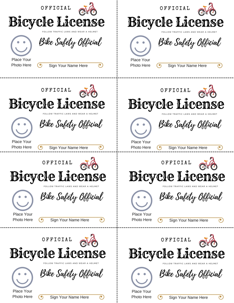 Free printable bike safety license to teach kids bicycle safety through play. Fun pretend play driver's license for kids.