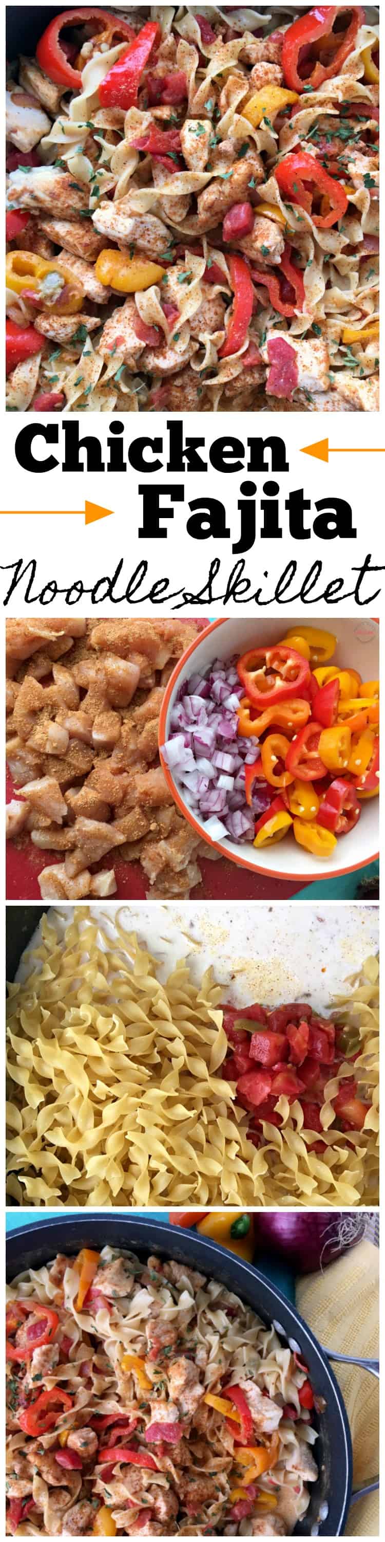 Easy chicken fajita noodle skillet recipe! This one pot dinner recipe is a keeper! SO full of flavor and makes a quick and easy dinner idea.