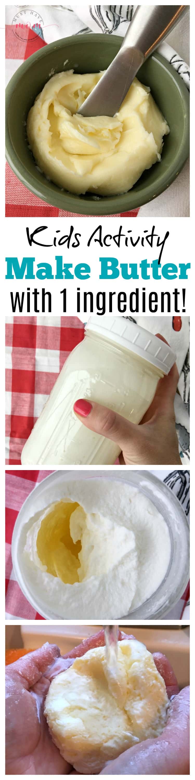 How to make your own butter using one ingredient! Great kids science / dairy farming learning activity! Free printable directions sheet.