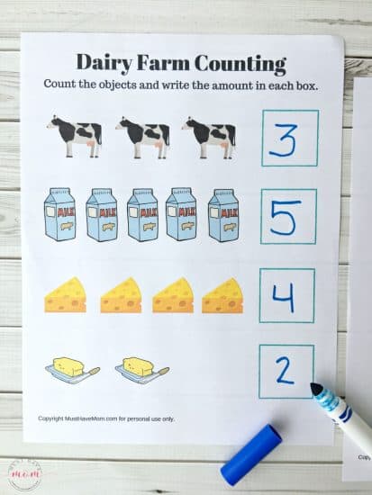 dairy farm counting worksheet printable - Must Have Mom