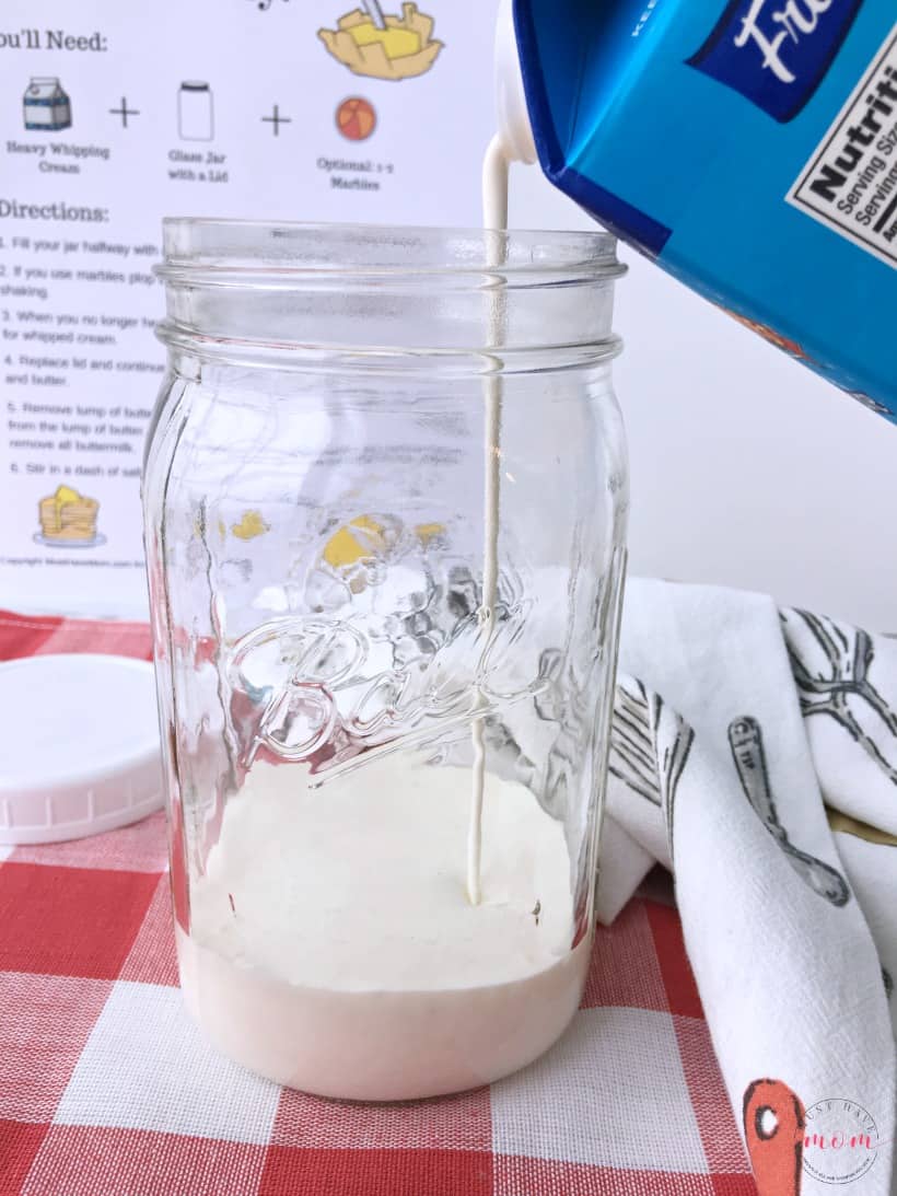 How to make your own butter using one ingredient! Great kids science / dairy farming learning activity! Free printable directions sheet.