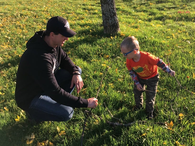 Fall walk with toddlers and stop for a snack. Collect twigs for a craft project afterwards!