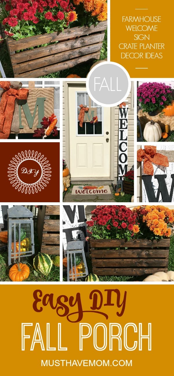 Easy DIY Fall Decor ideas for a stunning fall porch display! Try the DIY crate planter and farmhouse welcome sign!