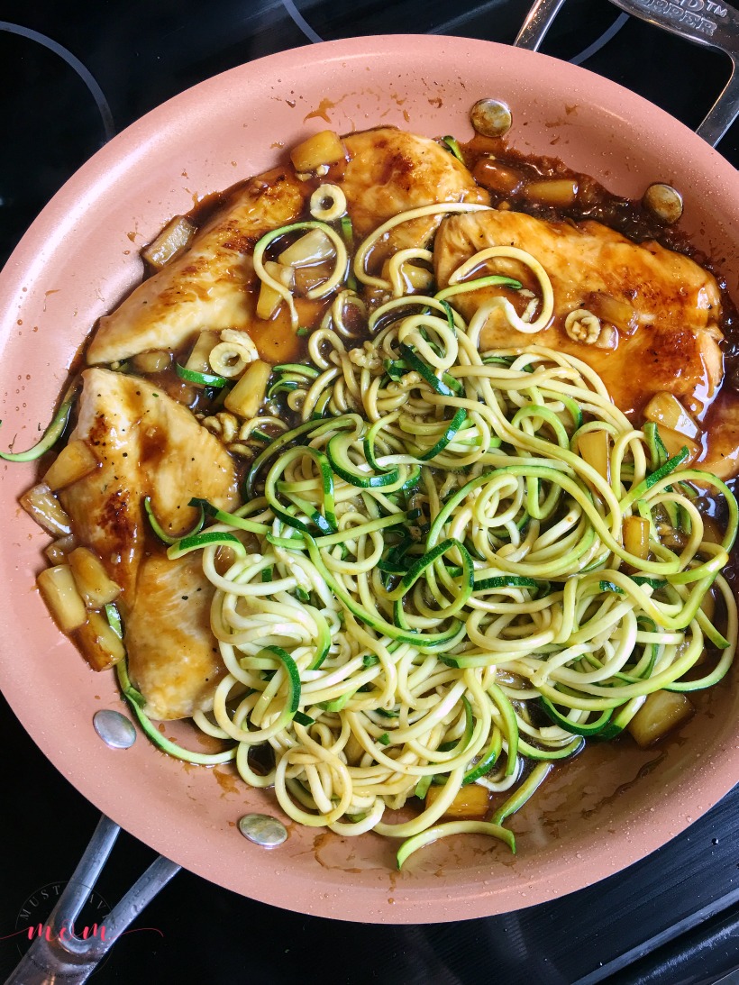 Quick and easy Teriyaki chicken with zoodles recipe! Shows easy way to make zoodles with Ninja® Intelli-Sense™ Kitchen System with Auto-Spiralizer™!
