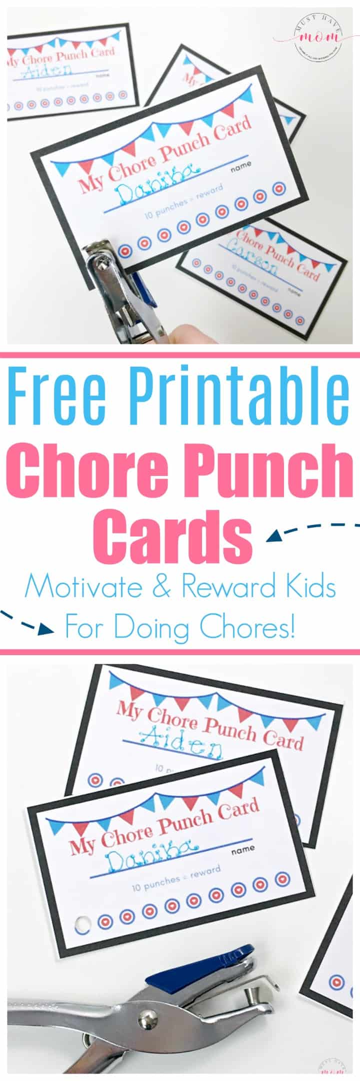 Free printable chore punch cards for kids. Get your kids to do chores without complaining!