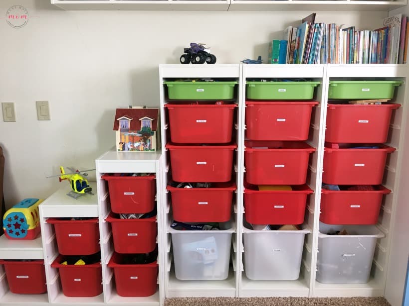 Playroom organizing tips plus how to pare down toys and see how less toys equals MORE play!