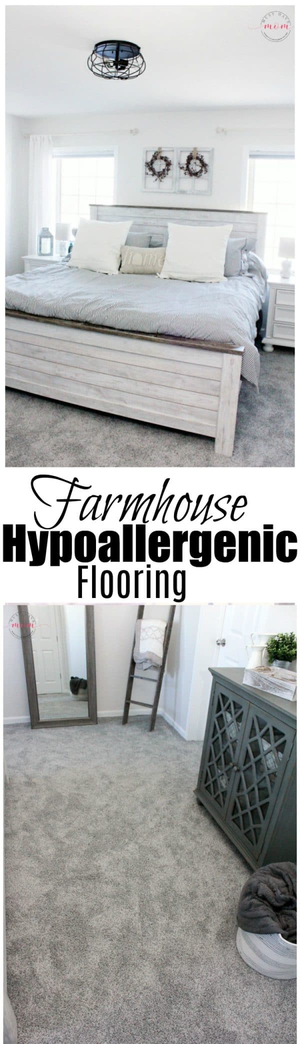 Farmhouse Style Master Bedroom Makeover Using Hypoallergenic Carpet