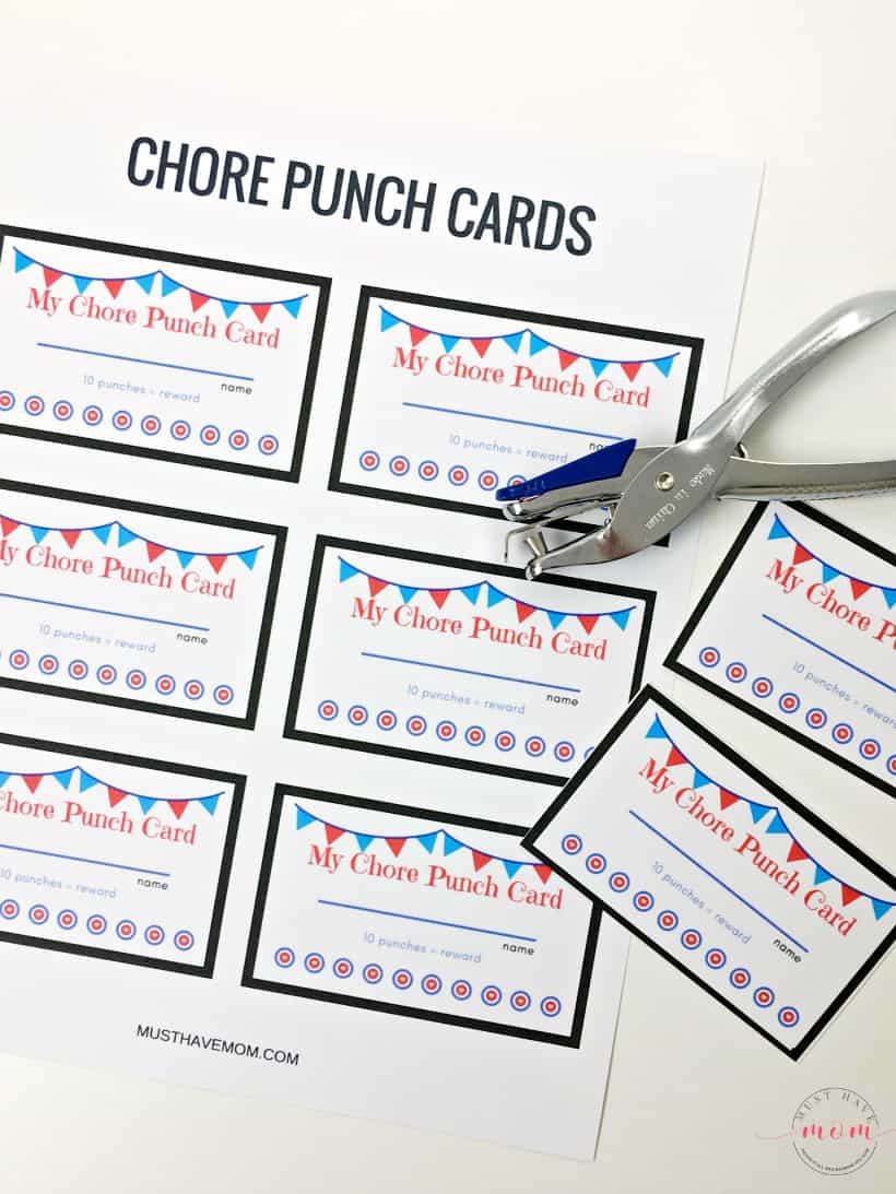 Free printable chore punch cards for kids. Get your kids to do chores without complaining!