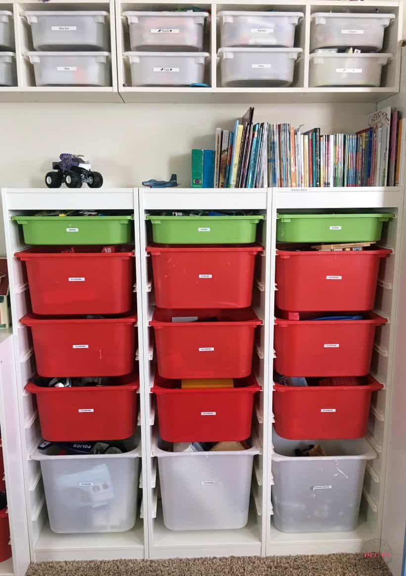 Playroom organizing tips plus how to pare down toys and see how less toys equals MORE play!