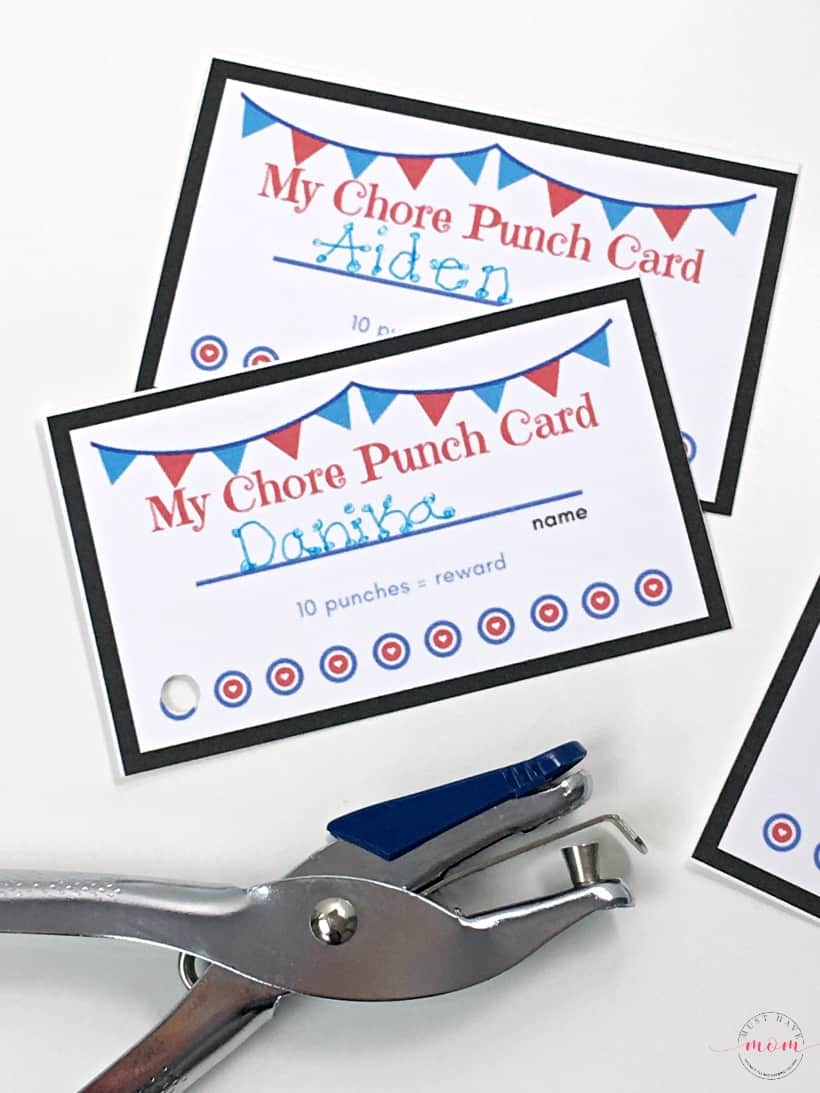 Free printable chore punch cards for kids. Get your kids to do chores without complaining!