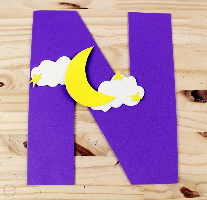 Weekly letter craft series N is for Night. Alphabet activities and crafts with free printables.